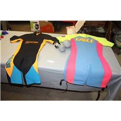 2 Wetsuits (Adult Medium and Kids XXS) and Display Balls
