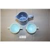 Image 2 : Medalta Pitcher and Blue Pyrex Cream and Sugar Dishes