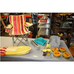 Kids Folding Chair and Case, Pipe Tobacco Tins, Tool Tray and Misc