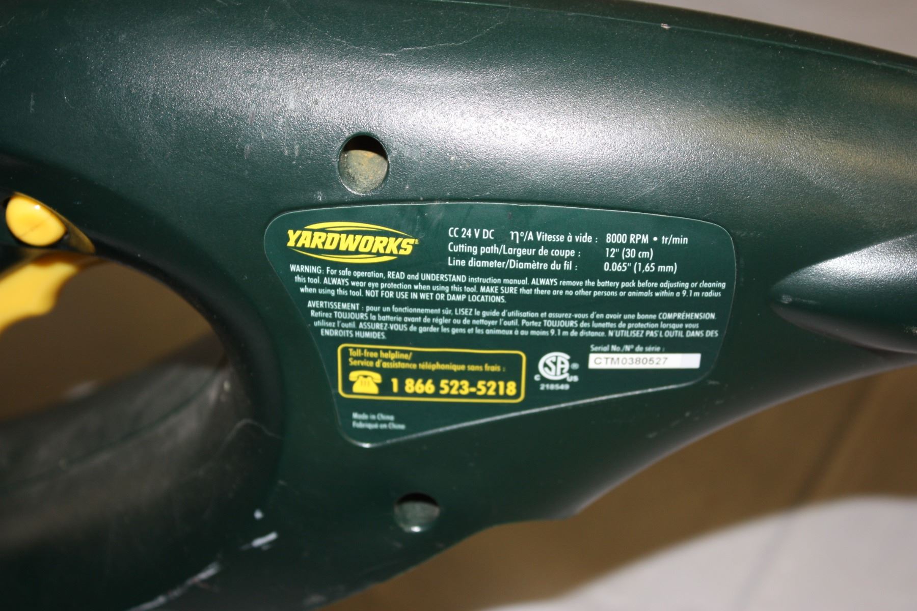 Yardworks Battery Powered Grass Trimmer with Battery and Charger