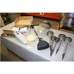 Electrical Related Items, Dog Poop Scoop, Car Vac, Face Shield and Yard Lights