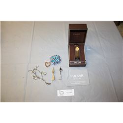 Lot of Brooches, Charm Bracelet and Pulsar Watch