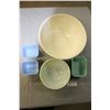 Image 2 : Lot of 2 Blue Pyrex Dishes, 1 Green 15 Pyrex Bowl and 2 Misc Dishes