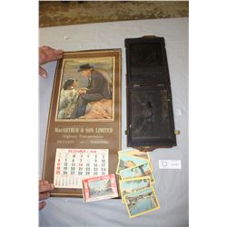 1938 Calendar (MacArthur & Sons Ltd), Wooden Antique Photograph Holder and 1950s Las Vegas Souvenirs