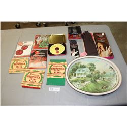 Oval Metal Serving Tray Currier & Ives "Summer", Crepe Paper, CDs, Cassettes and New Isotoner Gloves
