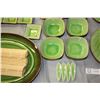 Image 5 : Green Sushi Plate Set (1 Broken Soup Spoon), Chopsticks and Bamboo Mats