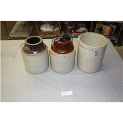 3 Crocks (1 Missing Lid, No 7 Has Modifications)