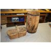 Image 3 : Vintage Wooden Barrel 18" T and 10" Diameter and Vintage Wooden Basket