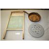 Image 1 : Vintage Washboard, Cast Iron Skillet and Drain Cover