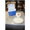 Image 1 : Lunch Box Cooler, Pyrex 209 Pie Dish, Display Plate and Ornament