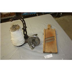 Vintage Cabbage Slicer, Egg Beater and String Holder