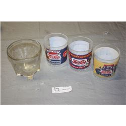 3 Pepsi-Cola Plastic Cups and Vintage Glass Measuring Cup with Feet