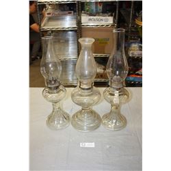3 Oil Lamps With Shades 18", 18.5" and 19.5"