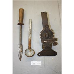 Vintage Dipper, Hand Tool and Cast Iron Piece