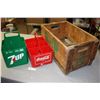 Image 2 : 1975 Wooden 7Up Saskatoon Crate 19.5" by 12.25" by 10" T and Plastic Coca-Cola & 7Up Bottle Carriers