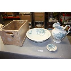 Duchess England Wash Basin, Pitcher and Soap Dish and Crate