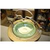 Image 3 : Antique Standing Brass Ash Tray with Green Marble Glass 27.5" T