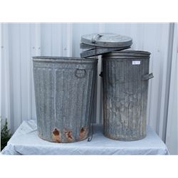 2 Garbage Cans with 3 non-matching Lids