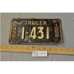 1952 Trailer License Plate