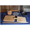 Image 1 : Kitchen Related Items; Cutting Boards, Knife Block, Frying Pan