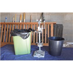 Drill Press and 2 Garbage Cans