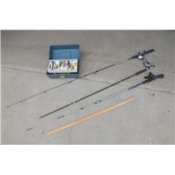 3 Rod (1 is a Fly-Fishing Rod) and Reels, Tackle Box w/ Contents