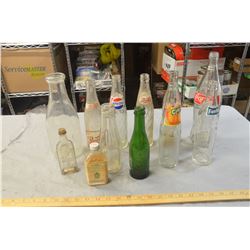 Vintage Glass Bottles- Green Glass Embossed Mountie Bottle, Coca-Cola, Pepsi-Cola, ECT.