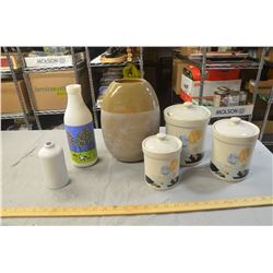 Ceramic Canisters, Vase and Bottle
