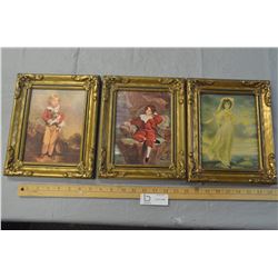 3 Blue Orchid Pictures in Gold Colored Frames