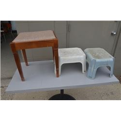 3 Stools: 2 plastic step stools, 1 hide-a-away stool