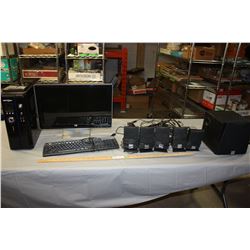 Sentey PC Tower, HP Monitor and Creative Speaker Set (5 Speakers 1 Base) and Cords