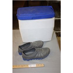 Coleman Cooler and Rubber Shoes