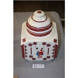 Ukrainian Cookie Jar with Dancing Couple and Lid 7.75" W and 11" T