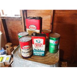 White Rose Outboard Motor Tin, 5 Esso Tins