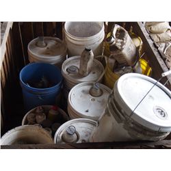 Various Oils and Paints with Wooden Crate