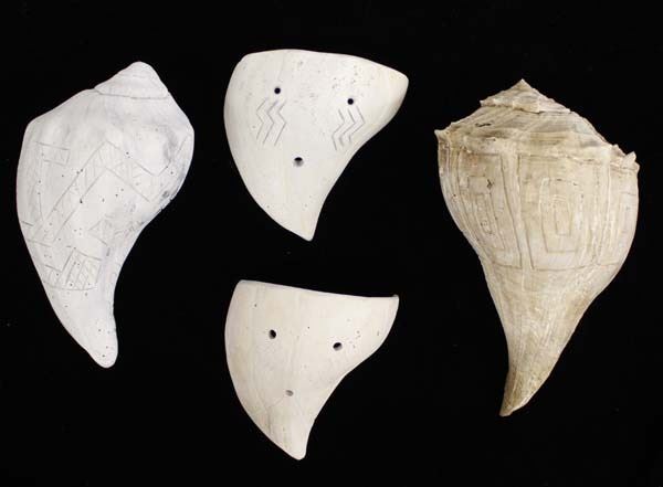 4 Historic Native American Carved Shells
