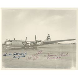 [World War II – Enola Gay]. Crew signed printed photograph, Van Kirk, Tibbets, Ferbee.