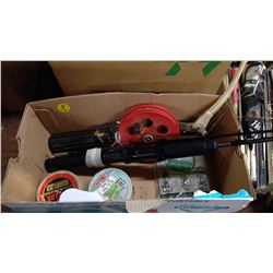 BOX W/ TWO RODS, LINE, ECT.