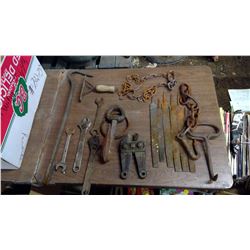 BUCKET OF FILES, WRENCHES, HOOKS, ECT.