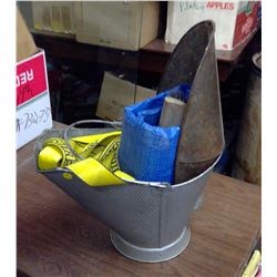 GALVANIZED BUCKET W/ TARP, BROOM HEAD, TOW STRAP, ECT.