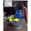 Image 2 : GALVANIZED BUCKET W/ TARP, BROOM HEAD, TOW STRAP, ECT.
