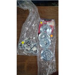 2 SURFACE MOUNT ANCHOR RINGS, LOT OF CAMPER ROPE HOOKS