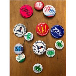 15 VINTAGE BADGES/BUTTONS