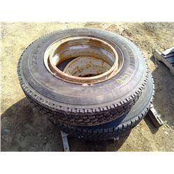 SET OF TWO TIRES W/ RIMS - 12R22.5 150/146L - 9R22.5