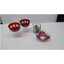 FOUR FANCY GLASS CANDY DISHES