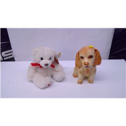 CERAMIC DOG FIGURE AND STUFFED BEAR