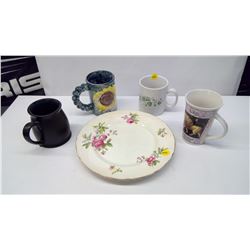 TWO RIDGEWAY PLATES AND FOUR MUGS