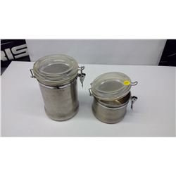 TWO LOCKING STAINLESS STEEL CANISTERS