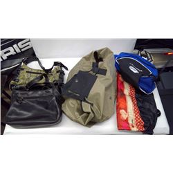 BACKPACK WITH TWO GROCERY BAGS AND TWO LADIES PURSES