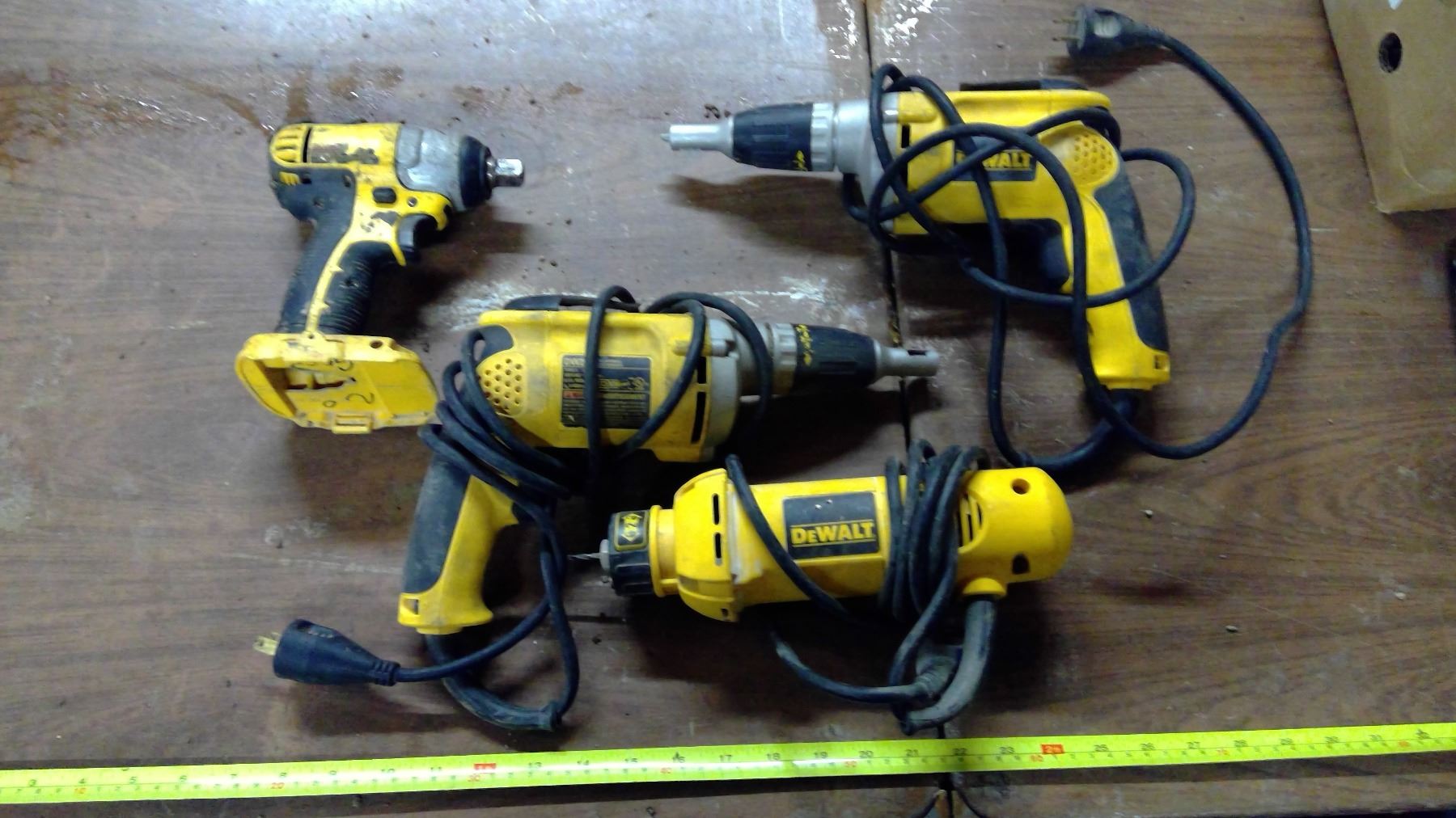 3 DeWalt Electric Drills c/w 1 DeWalt CutOut Tool